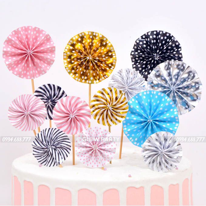 Phụ kiện cắm bánh kem - quạt giấy ép kim (Set 4)