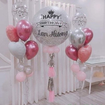  Combo bóng Jumbo kim tuyến - Hồng Chrome, bạc 