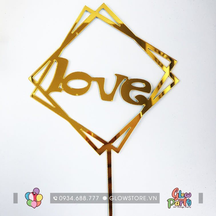 Tag cắm bánh mica - Chữ Love - Gold - Lục giác