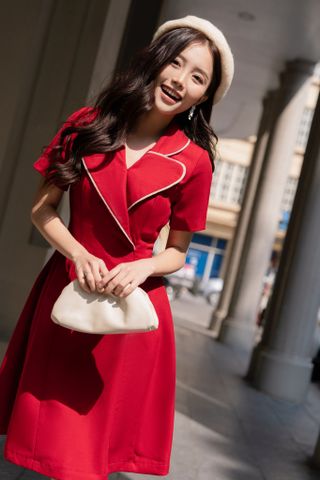 Đầm xòe eo cách điệu màu đỏ sang trọng  Đầm xòe đẹp