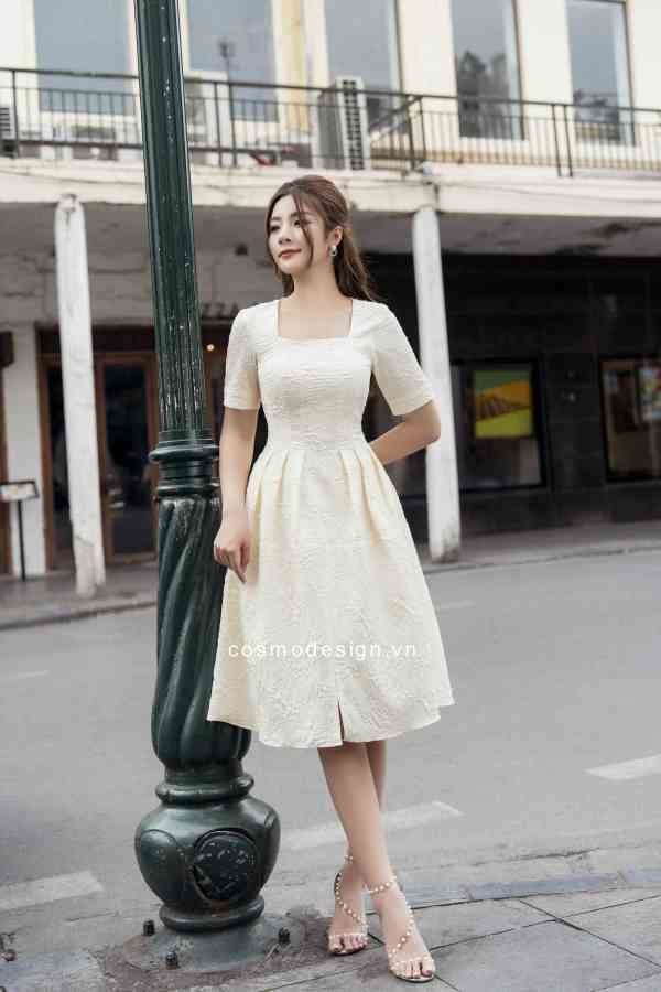 Đầm Xòe Công Chúa Dự Tiệc Cổ Vuông Basic Dịu Dàng Váy Dự Sinh Nhật Đi Prom  Form Dài Tay Bồng Ngắn Màu Trắng Thanh Lịch Ảnh Thật Cuối  MixASale