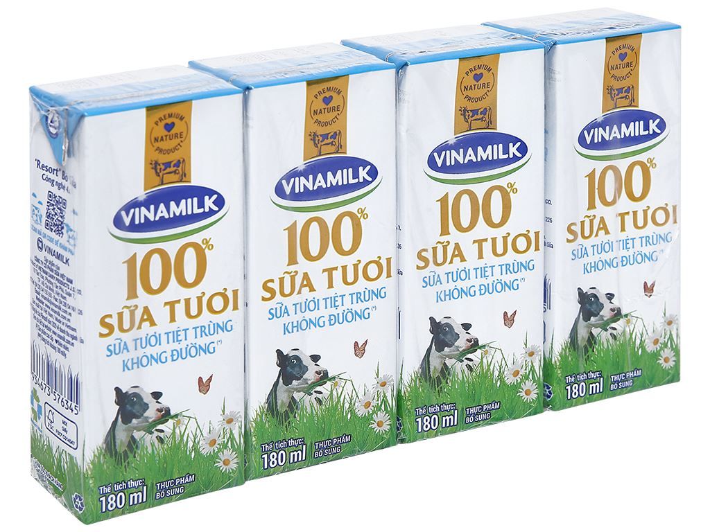  SỮA TƯƠI TIỆT TRÙNG KHÔNG ĐƯỜNG VINAMILK 180ML 