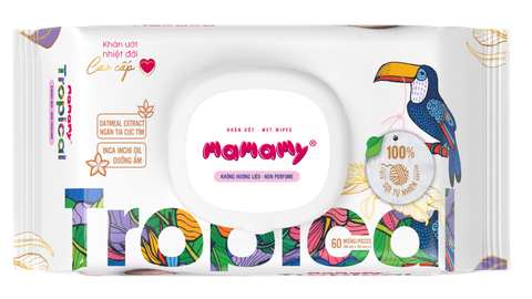  KHĂN ƯỚT MAMAMY TROPICAL KHÔNG MÙI 60 TỜ 