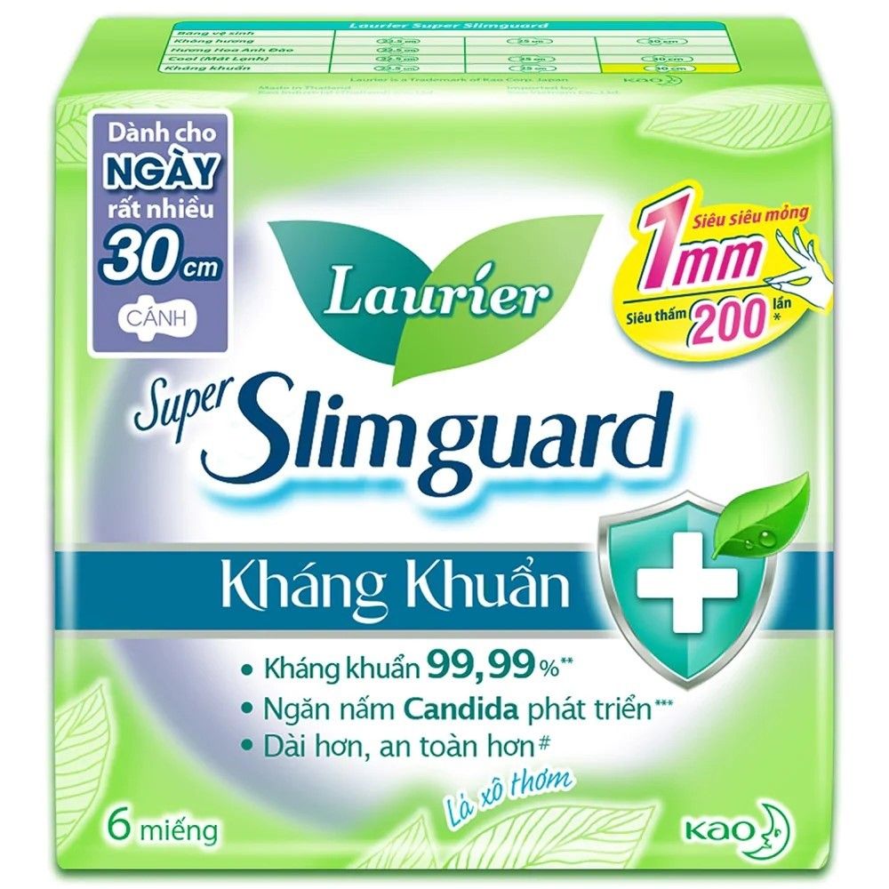  BĂNG VỆ SINH LAURIER SUPER SLIMGUARD KHÁNG KHUẨN 30CM 