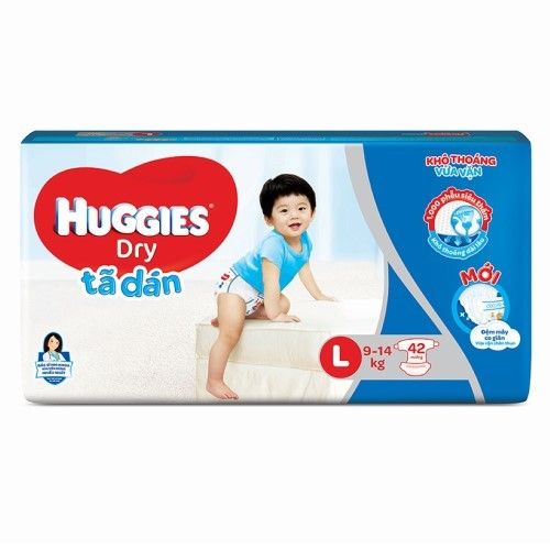  TÃ DÁN SIÊU THẤM HUGGIES DRY JUMBO SIZE L GÓI 42 MIẾNG 