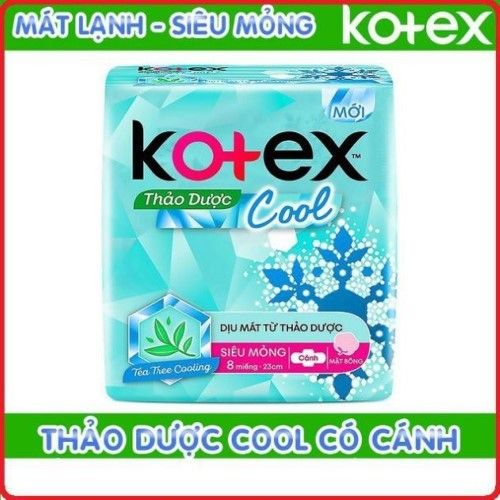  BĂNG VỆ SINH KOTEX THẢO DƯỢC COOL SIÊU MỎNG CÁNH 8 X 48- MỚI 