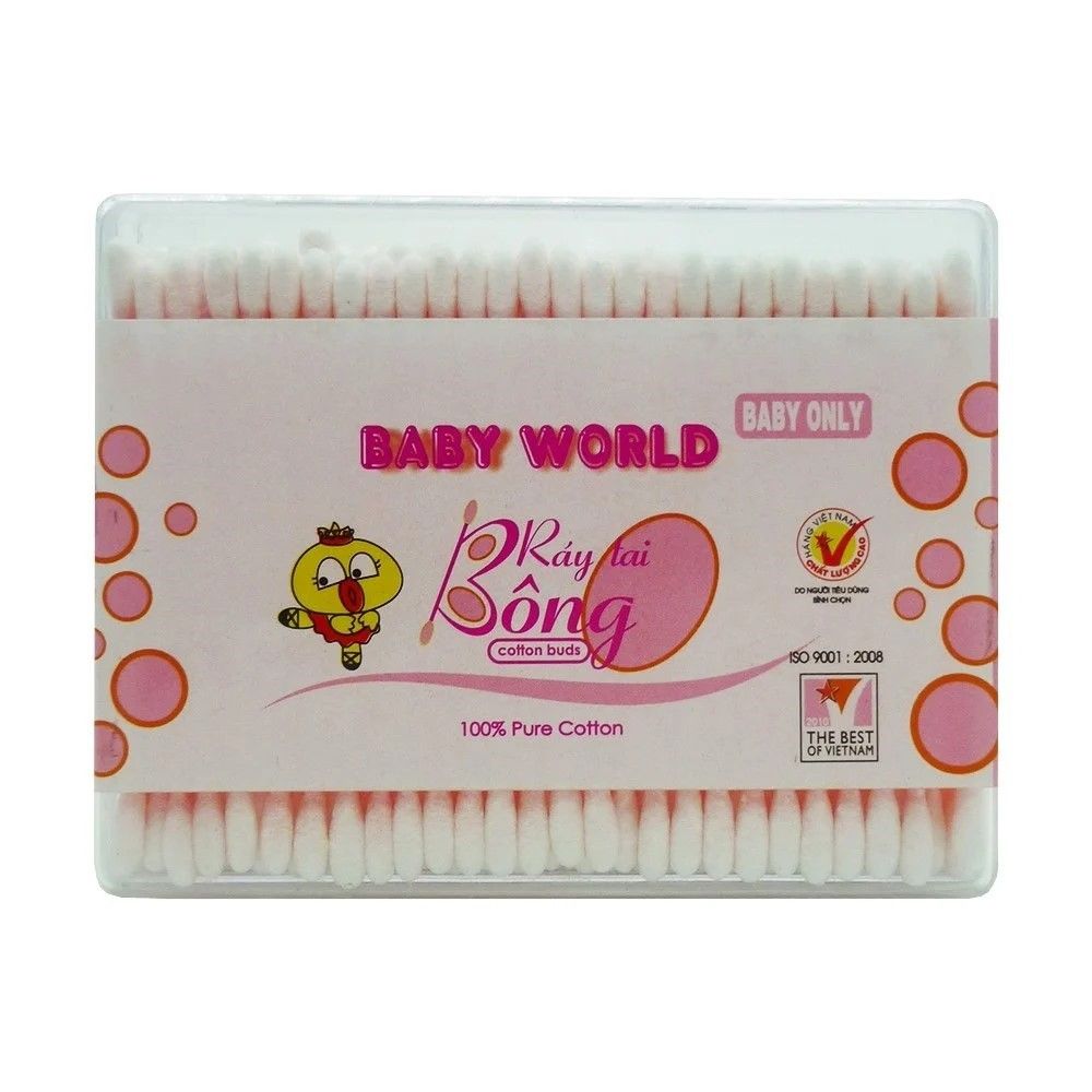  HỘP TĂM BÔNG VUÔNG NHỎ QUE LỚN BABY WORLD 