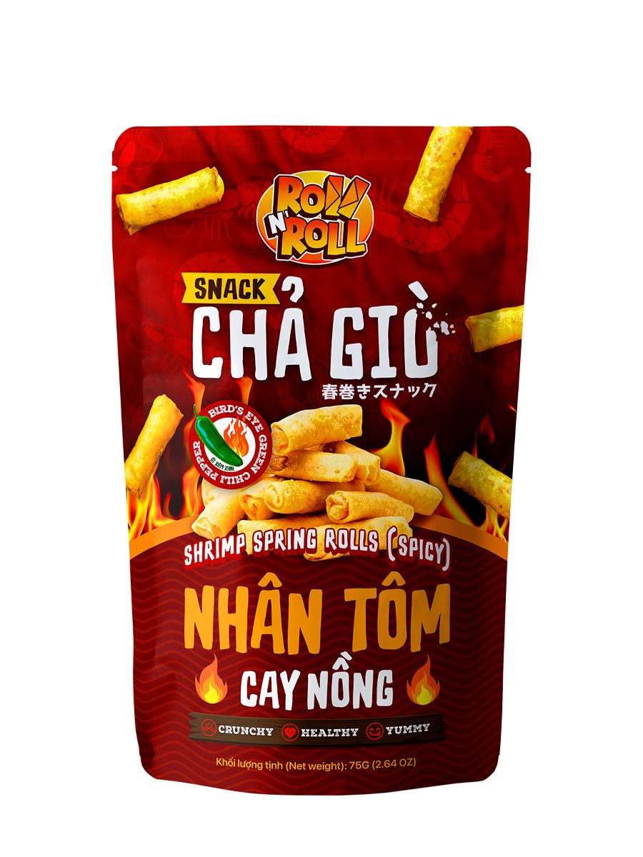  SNACK CHẢ GIÒ NHÂN TÔM CAY NỒNG ROLL N'ROLL 75G 