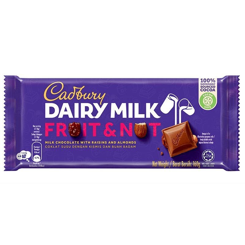  SOCOLA TRAI CAY & HAT CADBURY DAIRY MILK 100GR 