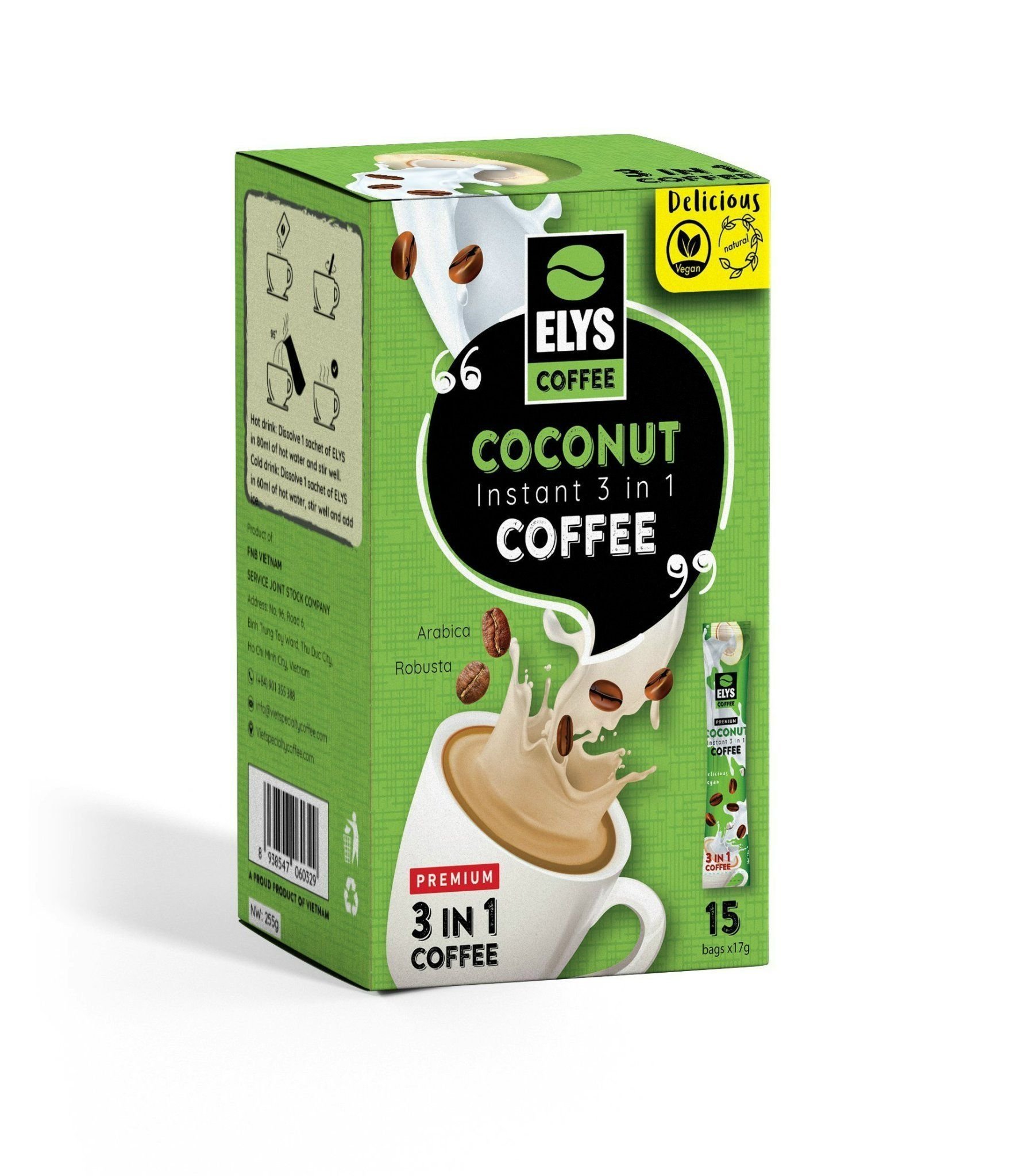  Cà Phê Elys Dừa Hòa Tan 3 in 1 