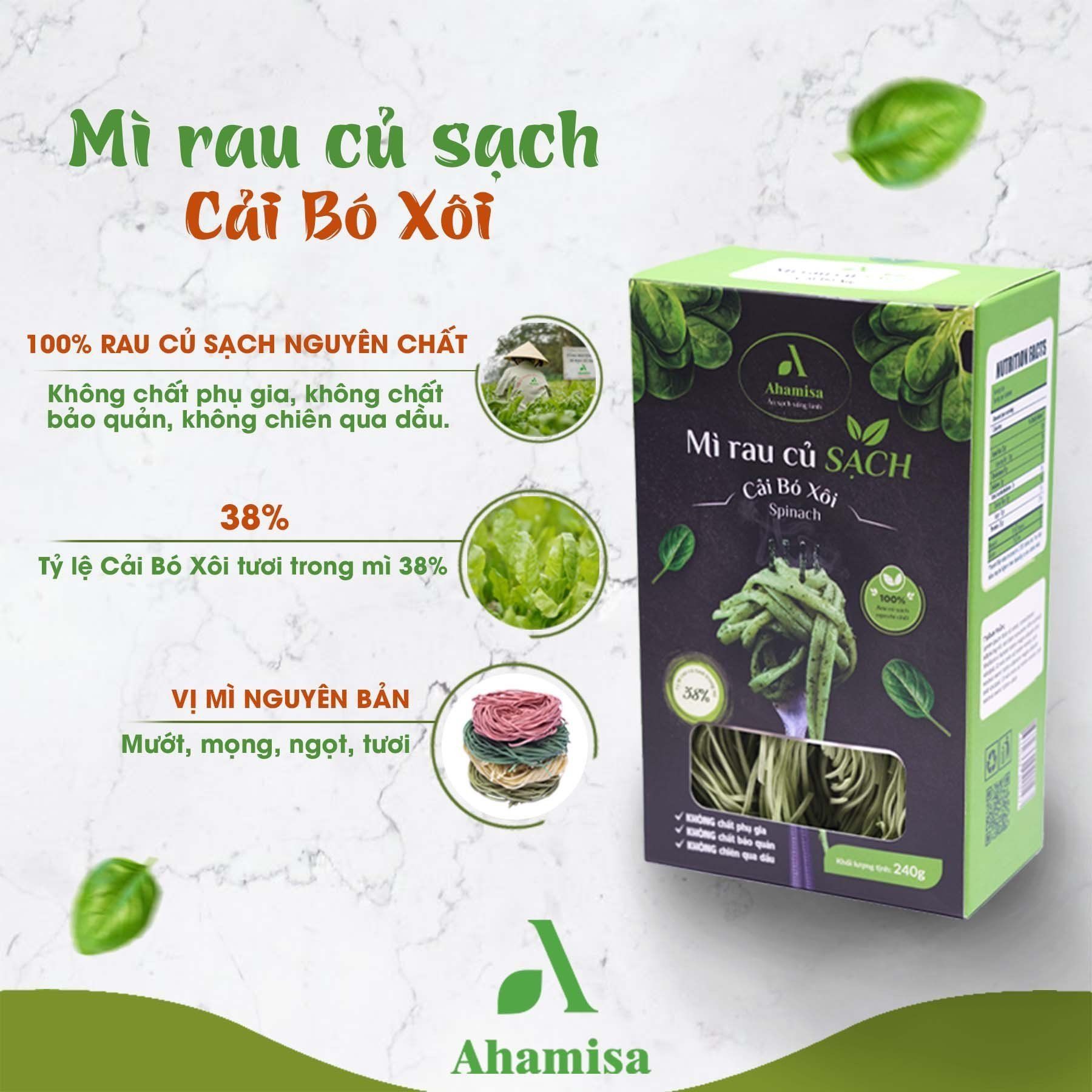  Mì Rau Củ Sạch Cải Bó Xôi Ahamisa 240gr 