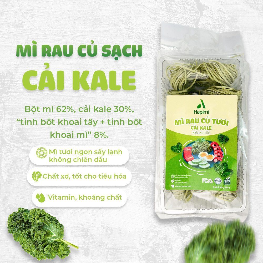  Mì Rau Củ Tươi Cải Kale Hapimi 180gr/Gói 