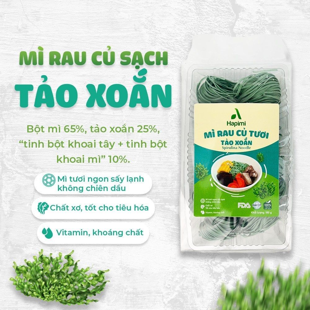  Mì Rau Củ Tươi Tảo Xoắn Hapimi 180gr/Gói 
