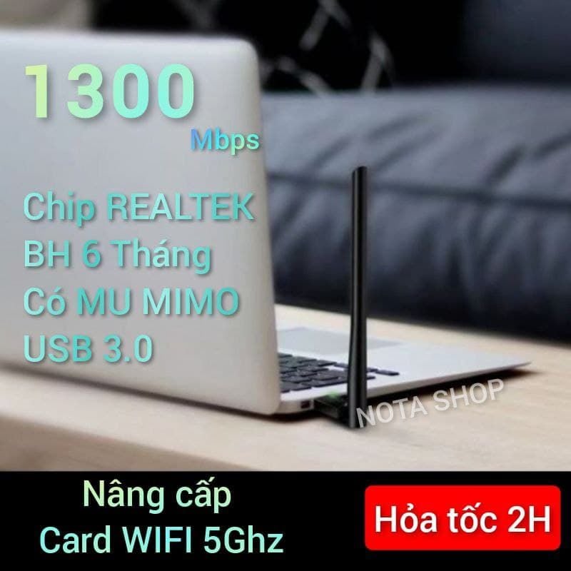 USB thu WiFi AC1300 5GHz ăng-ten rời cho PC tốc độ cao