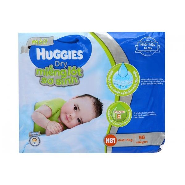 Miếng lót Huggies Dry NB1 56 miếng (bé dưới 5kg)