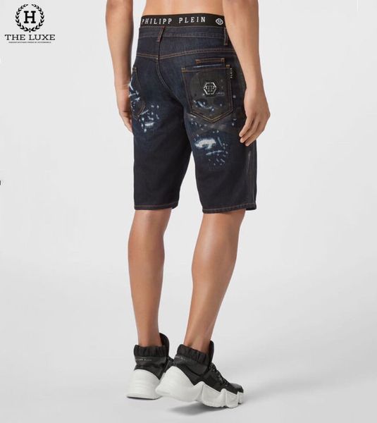 Short Jeans Philipp Plein Rách Logo Túi Sau