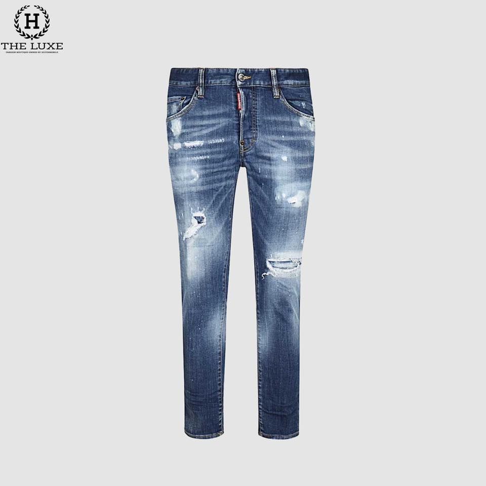 Jeans Dsquared2 Xanh Rách Tag D2 Đỏ