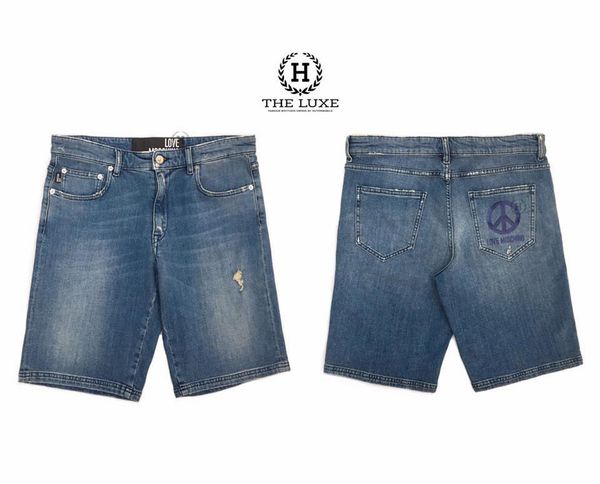 Quần short jeans Moschino xanh logo túi sau