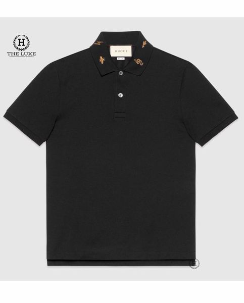 Polo Gucci Đen Thêu Cổ Rắn Ong Vàng