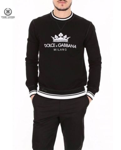  Áo nỉ Dolce & Gabbana đen logo ngực viền cổ trắng đen 