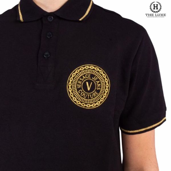 Polo Versace Đen Tag Vàng Viền Cổ Nhũ