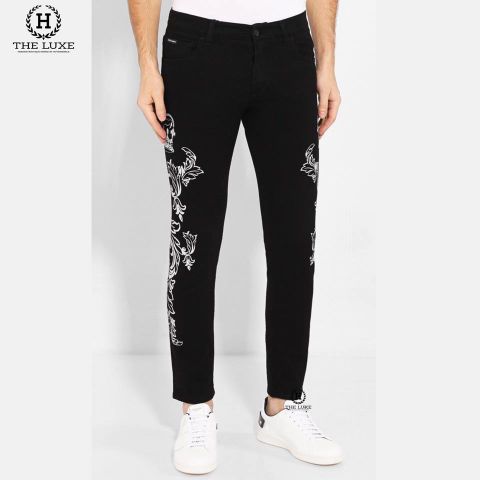  Quần Jeans Dolce & Gabbana Đen Họa Tiết Trắng 