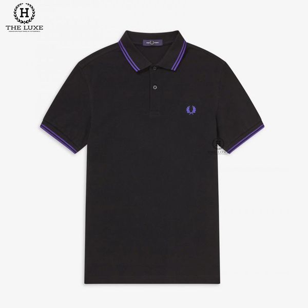 Polo Fred Perry Đen Viền Tím Tag Ngực