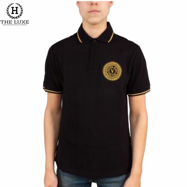 Polo Versace Đen Tag Vàng Viền Cổ Nhũ