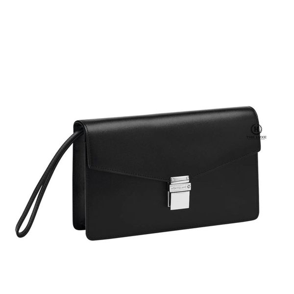 Clutch Montblanc Đen Trơn Khóa Cài Trắng