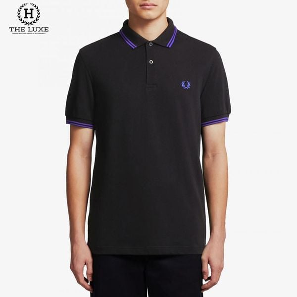 Polo Fred Perry Đen Viền Tím Tag Ngực