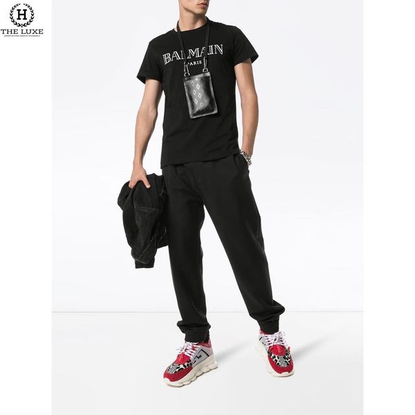 T-shirt Balmain Đen Chữ Ngực Trắng