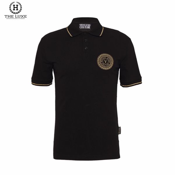 Polo Versace Đen Tag Vàng Viền Cổ Nhũ