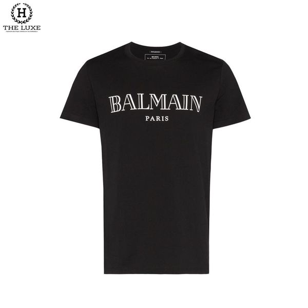 T-shirt Balmain Đen Chữ Ngực Trắng