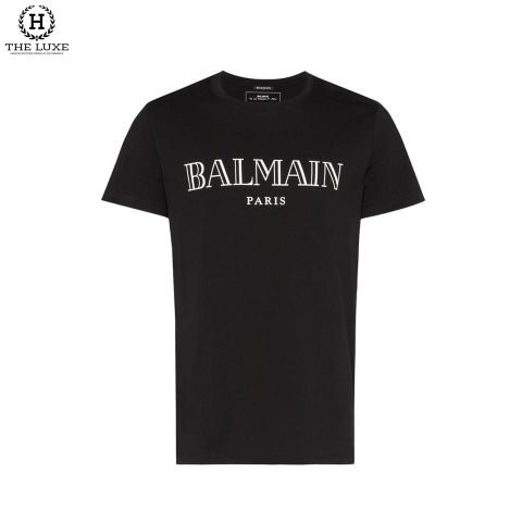  T-shirt Balmain Đen Chữ Ngực Trắng 