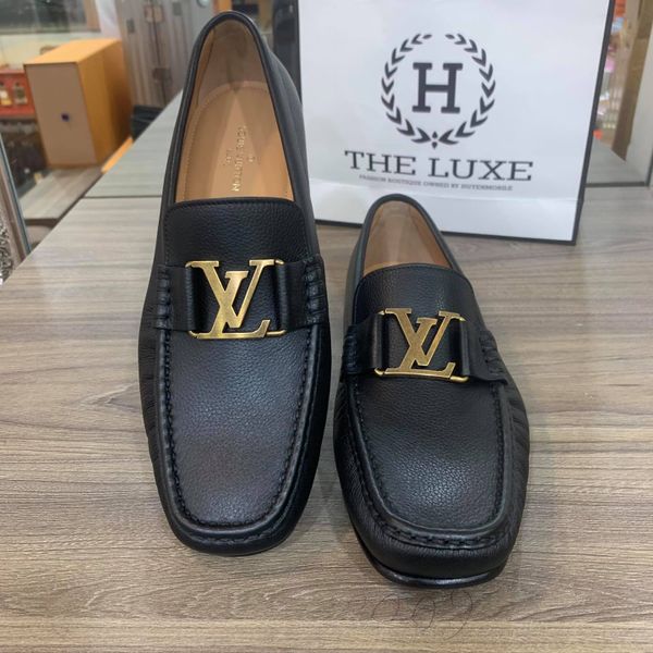 Loafer LV Montecarlo Đen Sần Khóa Vàng