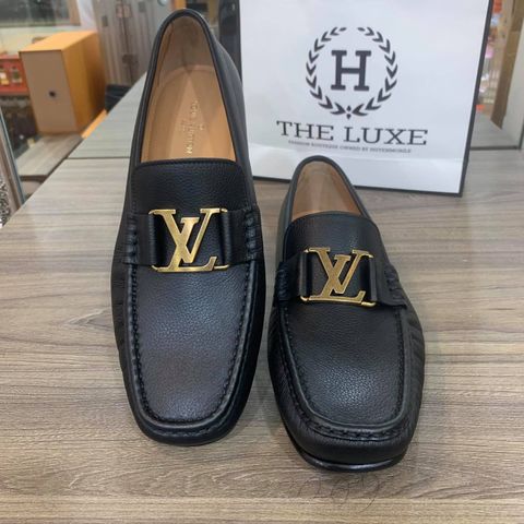  Loafer LV Montecarlo Đen Sần Khóa Vàng 