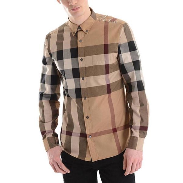 Sơ mi Burberry Brit dài tay màu Camel check lệch