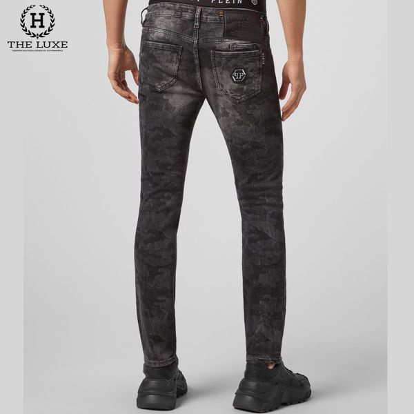 Quần Jeans Philipp Plein Đen Ghi Loang Tag Da