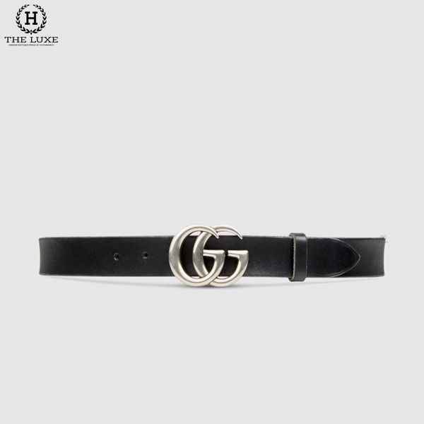 Belt Gucci Đen Khóa Double G Bạc Bản 3cm