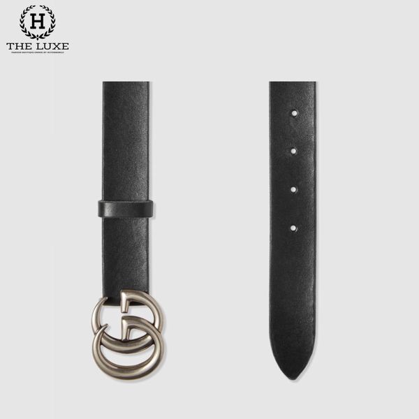 Belt Gucci Đen Khóa Double G Bạc Bản 3cm