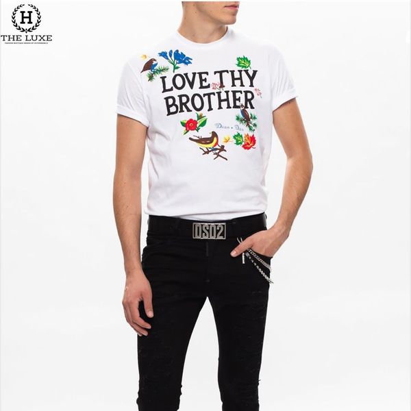 T-shirt Dsquared2 Trắng Họa Tiết Hoa Lá