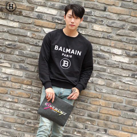  Áo Nỉ Balmain Đen Chữ Ngực 