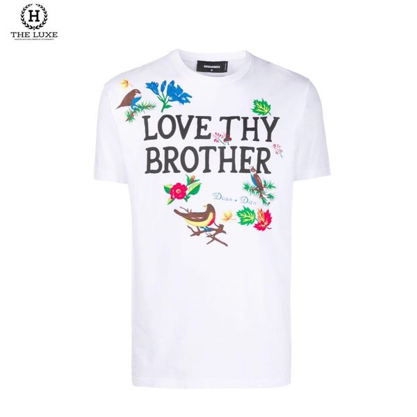 T-shirt Dsquared2 Trắng Họa Tiết Hoa Lá