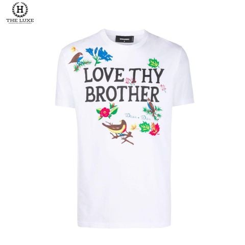  T-shirt Dsquared2 Trắng Họa Tiết Hoa Lá 