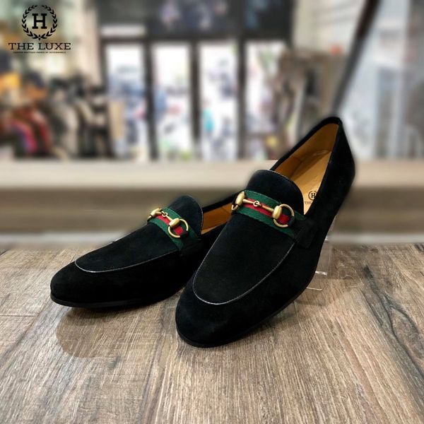 Loafer Gucci Đen Tag Xích Vạt Cờ