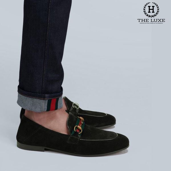 Loafer Gucci Đen Tag Xích Vạt Cờ