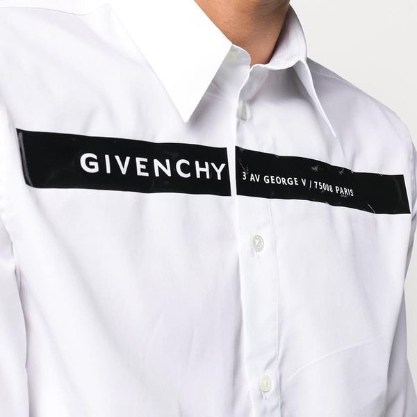 Sơ Mi Givenchy Trắng Dài Tay Họa Tiết Glossy Tape Logo