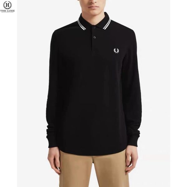 Polo Fred Perry Dài Tay Đen Tag Ngực