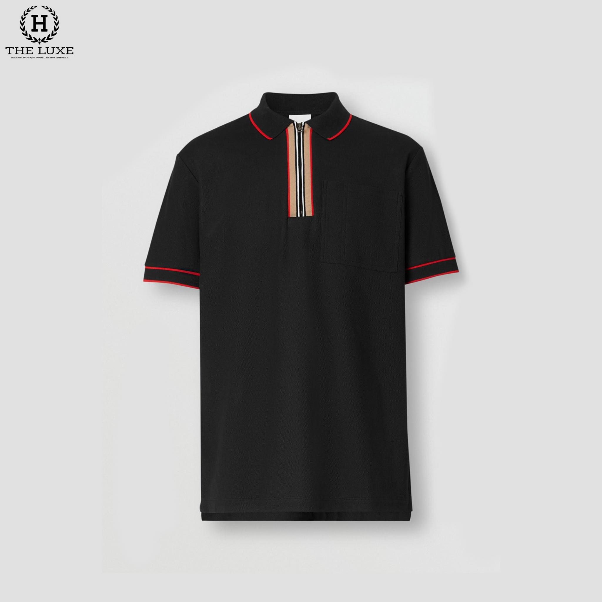 Polo Burberry Đen Check Cổ Zippy