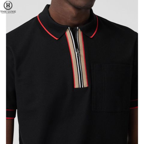  Polo Burberry Đen Check Cổ Zippy 